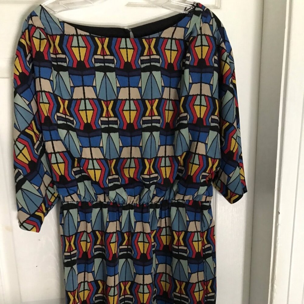 Jessica Simpson Blue Geometric Print Batwing Short Dress Size M